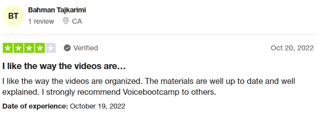 VoiceBootcamp's testimonial